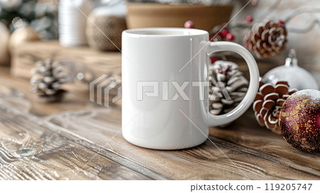 White Mug Mockup, Christmas or New Year theme 119205747