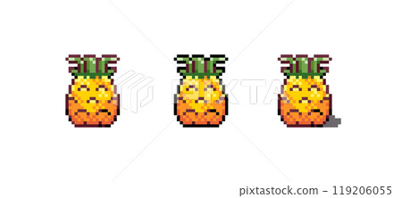 Pixel Art Pineapple Icon Vector Illustration. Tropical Exotic Fruit Graphic Isolated Sticker. Retro 8 Bit Red Pineapple for Video Game, Mobile, Web. Food Digital Element. Digital Art Asset 119206055