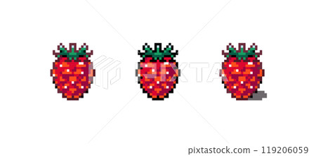 Pixel Art Raspberry Icon Vector Illustration. Red Berry Graphic Isolated Sticker. Retro 8 Bit Raspberry for Video Game, Mobile, Web. Food Digital Element. Digital Art Asset 119206059