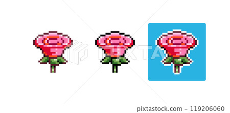 Pixel Art Rose Icon Vector Illustration. Pink Flower Graphic Isolated Sticker. Retro 8 Bit Rose for Video Game, Mobile, Web. Spring Nature Floral Element. Digital Art Asset Pixel Art Rose Icon Vector Illustration. Pink Flower Graphic Isolated Sticker. Retro 8 Bit Rose for Video Game, Mobile, Web. Spring Nature Floral Element. Digital Art Asset 119206060