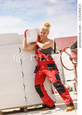 Woman working with airbricks Woman working with airbricks 119206815
