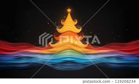 A beautifully rainbow colored Christmas tree featuring a bright star on top 119208234