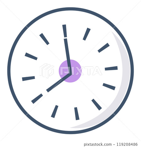 Analog clock showing 2 o clock with a white background and grey and purple elements. Ideal for themes of time management punctuality schedules meetings and deadlines. Simple clean style 119208486