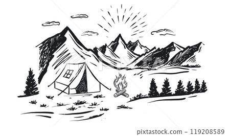 tent, mountain, sketch 119208589