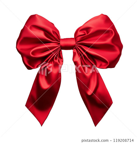 Large red satin bow perfect for gifts, decorations, or festive events during the holiday season 119208714