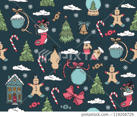 Christmas pattern in sketch style. Hand drawn illustration.	 119208726