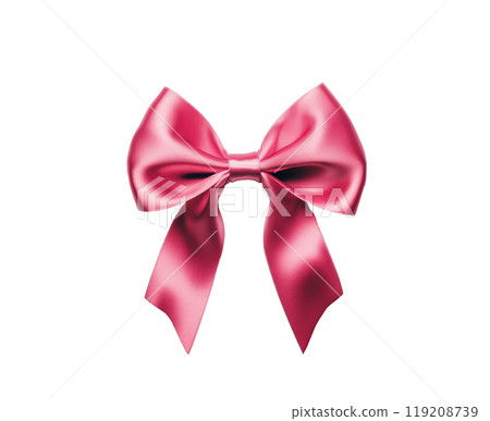Elegant pink satin bow with long tails for gift wrapping or decoration on a white background 119208739