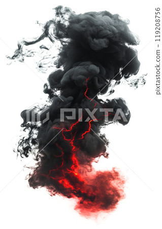 Dark cloud formation with lightning striking at the center during a stormy weather event 119208756