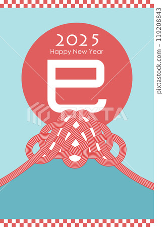 Mount Fuji decorated with Mizuhiki string - New Year's card material for 2025 Mount Fuji decorated with Mizuhiki string - New Year's card material for 2025 119208843