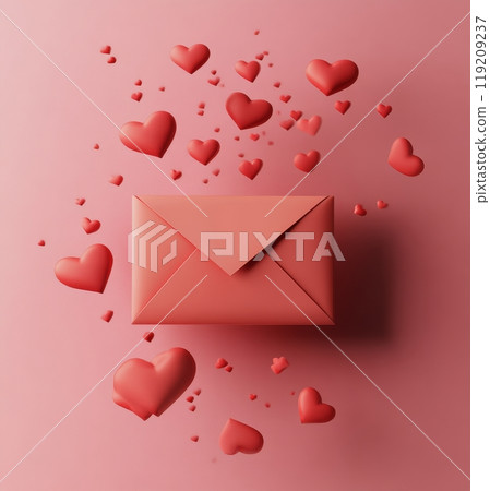Letters filled with love and hearts floating above on a soft pink background 119209237