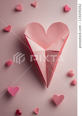 Colorful paper plane with a heart creates a charming scene on a turquoise background 119209262