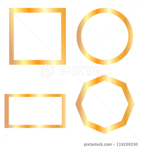 round square and polygonal photo or text frames are made in a golden color gradient. Vector illustration 119209330