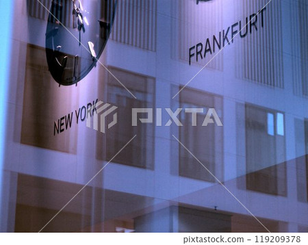 clock on wall revealing technology information interface 119209378