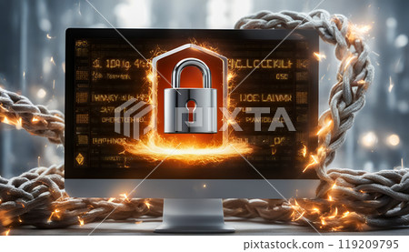 Padlock image to block hacker attacks 119209795