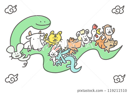 Cute illustration of the zodiac riding a snake, 12 zodiacs, New Year's material, 2025, hand-drawn Cute illustration of the zodiac riding a snake, 12 zodiacs, New Year's material, 2025, hand-drawn 119211510