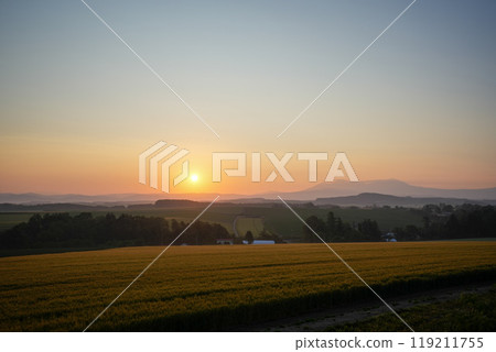 Dawn in Biei, Mount Asahi in the Daisetsuzan Mountains Dawn in Biei, Mount Asahi in the Daisetsuzan Mountains 119211755