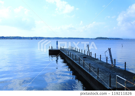 Material of a boat dock jutting out into the lake - Lake Kasumigaura Material of a boat dock jutting out into the lake - Lake Kasumigaura 119211826