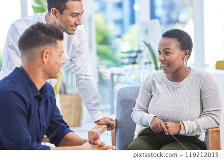 Woman, team and office with smile, collaboration and discussion for new project. Web designer, workspace and creative process for teamwork, planning and small business employee growth for training Woman, team and office with smile, collaboration and discussion for new project. Web designer, workspace and creative process for teamwork, planning and small business employee growth for training 119212015