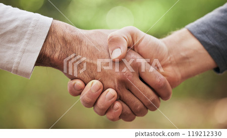 Support, hello and handshake with people in nature for motivation, thank you and meeting. Teamwork, trust and collaboration with closeup of friends shaking hands in park for partnership and welcome Support, hello and handshake with people in nature for motivation, thank you and meeting. Teamwork, trust and collaboration with closeup of friends shaking hands in park for partnership and welcome 119212330