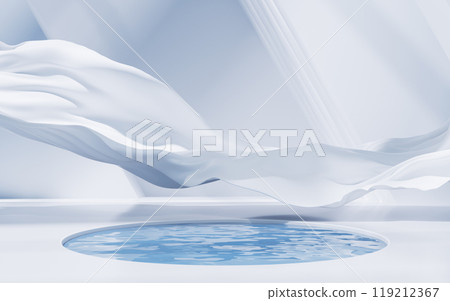 Bright room with water inside, 3d rendering. Bright room with water inside, 3d rendering. 119212367