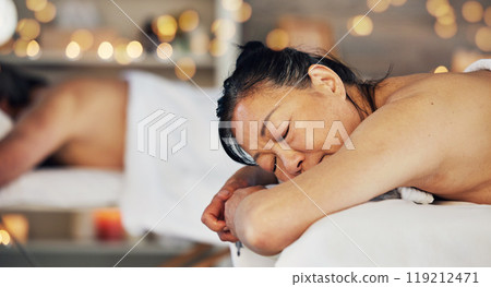 Relax, massage and senior with couple in spa for wellness, body treatment and hospitality. Peace, cosmetics and beauty with mature man and woman in hotel for health, vacation and holistic salon Relax, massage and senior with couple in spa for wellness, body treatment and hospitality. Peace, cosmetics and beauty with mature man and woman in hotel for health, vacation and holistic salon 119212471