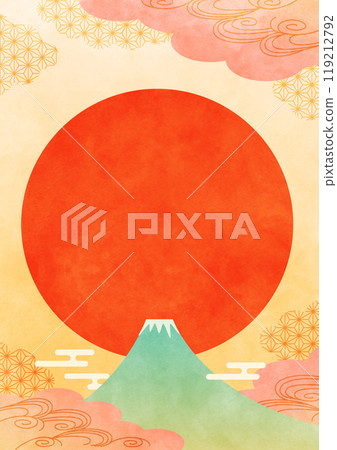 日式背景富士山與第一個日出新年賀卡素材 日式背景富士山與第一個日出新年賀卡素材 119212792