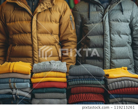 Volunteers organizing a clothing drive for those in need. Volunteers organizing a clothing drive for those in need. 119213261