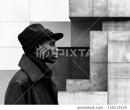A collage of artistic black and white photos with minimalist templates. 119213520