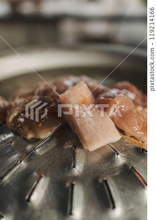 Close up of Moo Kra Ta or Thai BBQ buffet, famous all you can eat meal. 119214166