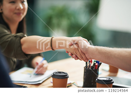 Business, meeting and partnership by desk with handshake for teamwork, collaboration and deal with startup or project. Welcome, interview and contract for hiring, recruitment and human resources Business, meeting and partnership by desk with handshake for teamwork, collaboration and deal with startup or project. Welcome, interview and contract for hiring, recruitment and human resources 119214564