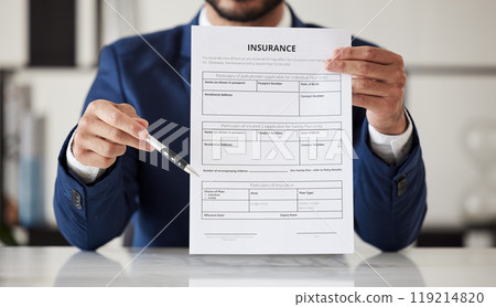 Insurance, signature and documents with hands of lawyer for offer, contract and review. Advisor, attorney and advocate with closeup of business man in office for legal paperwork, deal and information Insurance, signature and documents with hands of lawyer for offer, contract and review. Advisor, attorney and advocate with closeup of business man in office for legal paperwork, deal and information 119214820