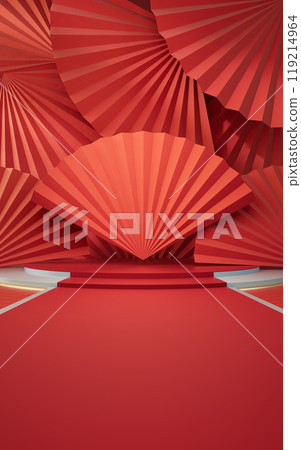 Folding fans with Chinese style background, 3d 119214964