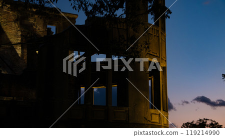 Decaying buildings and sunset 119214990
