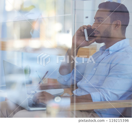 Phone call, window and businessman in office for networking with contact us for law. Communication, technology and professional male attorney on mobile discussion with cellphone in workplace for case Phone call, window and businessman in office for networking with contact us for law. Communication, technology and professional male attorney on mobile discussion with cellphone in workplace for case 119215396