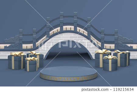 Chinese style bridge with blue background, 3d 119215634