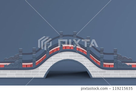 Chinese style bridge with red background, 3d Chinese style bridge with red background, 3d 119215635