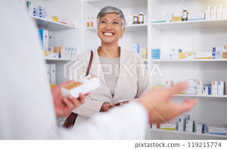 Pharmacy, consulting and smile with woman in store for shopping, medicine and help. Retail, medical and healthcare with senior customer and pharmacist for expert, information and prescription Pharmacy, consulting and smile with woman in store for shopping, medicine and help. Retail, medical and healthcare with senior customer and pharmacist for expert, information and prescription 119215774
