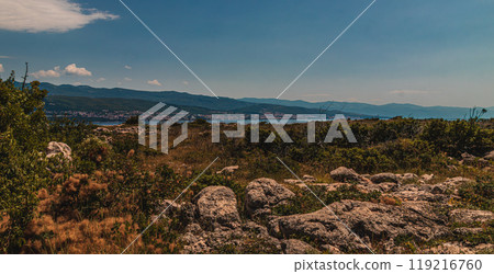 Krk Croatia 30.06.24A view of the mountains and the sea near the Biserujka caves 119216760