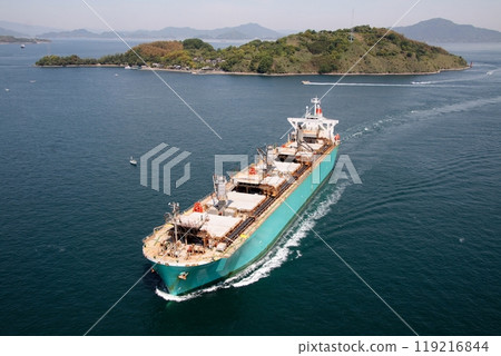 一艘大型貨船通過來島海峽大橋 119216844