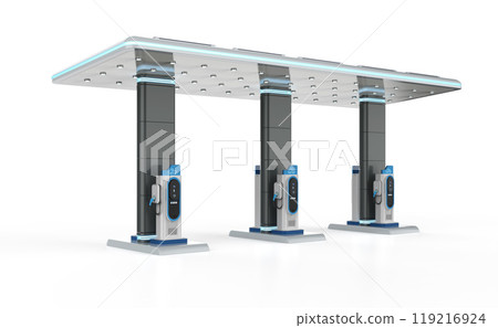Group of ev charging stations or electric vehicle recharging stations Group of ev charging stations or electric vehicle recharging stations 119216924