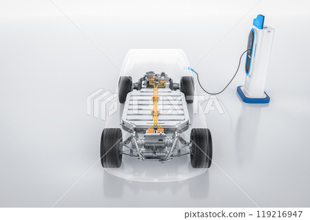 Ev car or electric vehicle plug in at recharging station 119216947