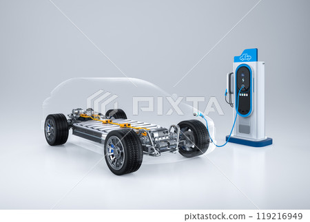 Ev car or electric vehicle plug in at recharging station Ev car or electric vehicle plug in at recharging station 119216949