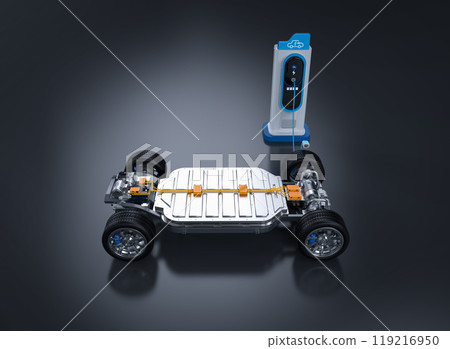 Ev car or electric vehicle plug in at recharging station Ev car or electric vehicle plug in at recharging station 119216950