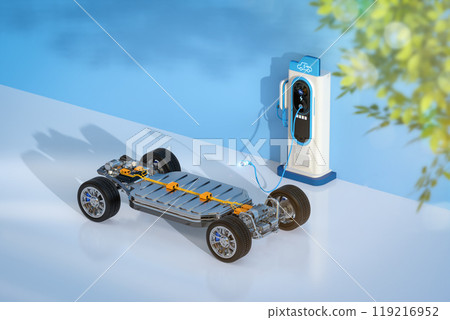 Ev car or electric vehicle plug in at recharging station Ev car or electric vehicle plug in at recharging station 119216952