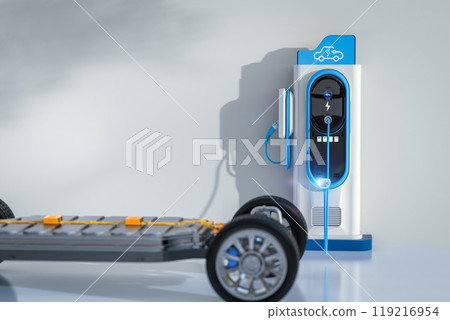 Ev car or electric vehicle plug in at recharging station Ev car or electric vehicle plug in at recharging station 119216954