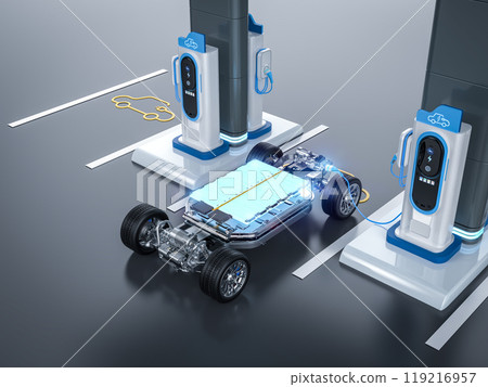 Ev car or electric vehicle plug in at recharging station Ev car or electric vehicle plug in at recharging station 119216957