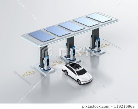 Ev car or electric vehicle plug in at recharging station Ev car or electric vehicle plug in at recharging station 119216962