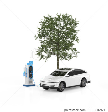 Ev car or electric vehicle plug in with recharging station for green energy with zero emission 119216971