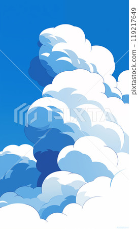 Hand drawn cartoon flat blue sky and white clouds illustration background 119217649