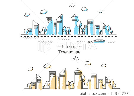 時尚的城市景觀線描顏色 時尚的城市景觀線描顏色 119217773